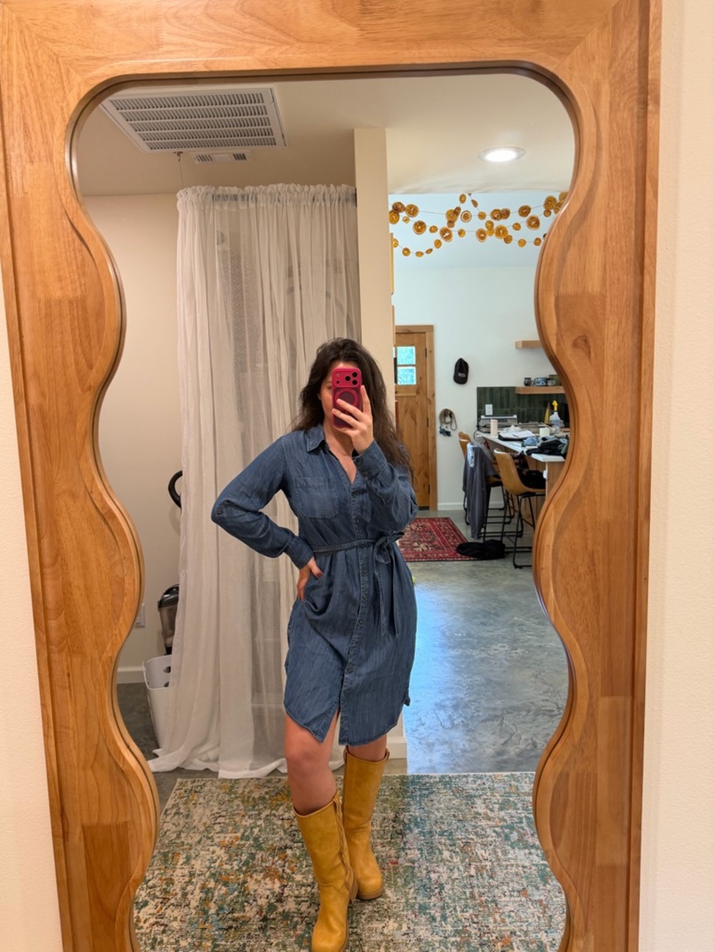 Soft Surroundings Denim Shirt Dress in Blue with Belt